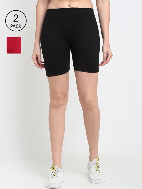 

GRACIT Women Pack Of 2 Black & Maroon Cycling Sports Shorts