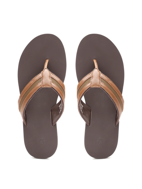 

United Colors of Benetton Men Brown & Olive Green Genuine Leather Flip-FLops