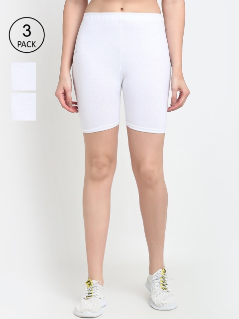 

GRACIT Women White Solid Cotton Slim Fit Cycling Sports Shorts