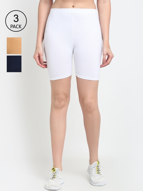 

GRACIT Women Pack Of 3 Cycling Sports Shorts, White