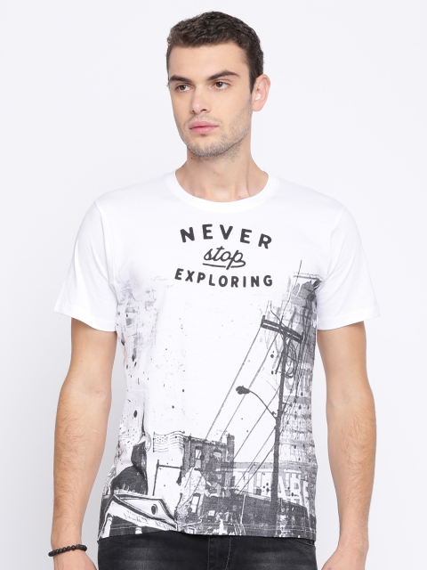 

Moda Rapido Men White Printed Round Neck T-shirt