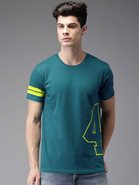 

Moda Rapido Men Teal Green Printed T-shirt