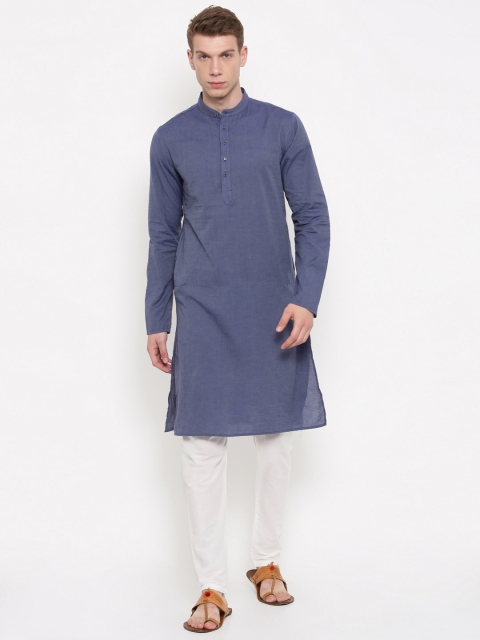

Freehand Men Blue & Off-White Solid Kurta with Pyjamas