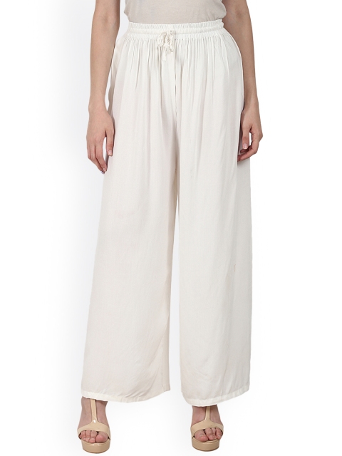 

Nayo Women White Solid Flared Palazzos