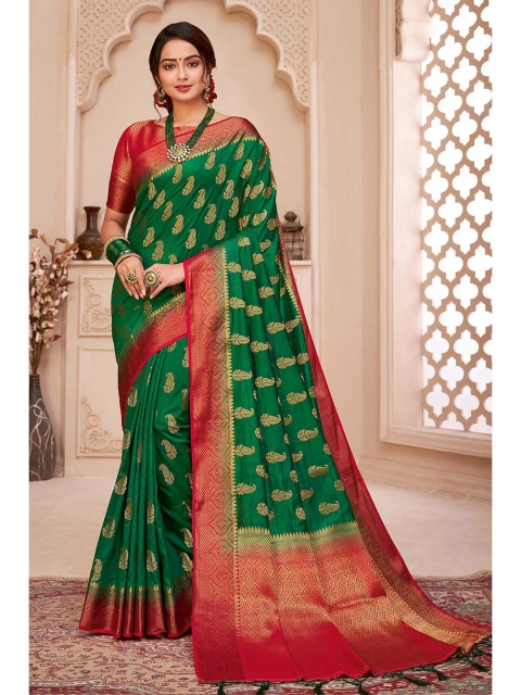 

KARAGIRI Green & Red Paisley Zari Art Silk Banarasi Saree