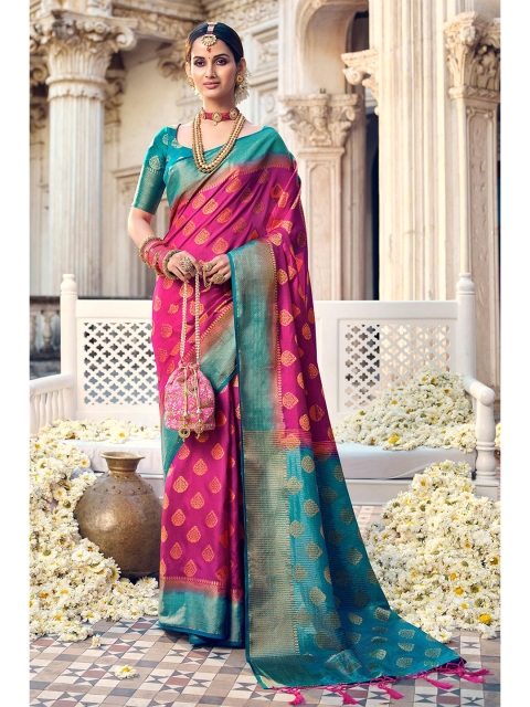 

KARAGIRI Purple & Green Woven Design Zari Art Silk Banarasi Saree