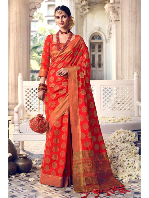 

KARAGIRI Red & Gold-Toned Ethnic Motifs Zari Art Silk Banarasi Saree