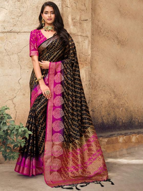 

KARAGIRI Women Black & Pink Woven Design Zari Art Silk Banarasi Saree
