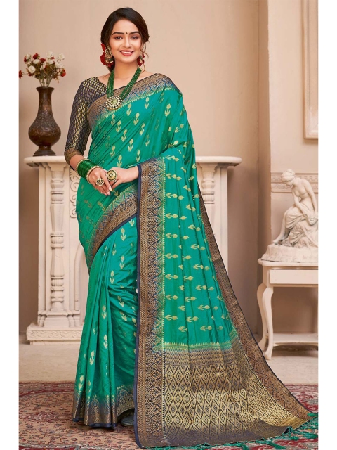 

KARAGIRI Blue & Green Ethnic Motifs Zari Art Silk Banarasi Saree