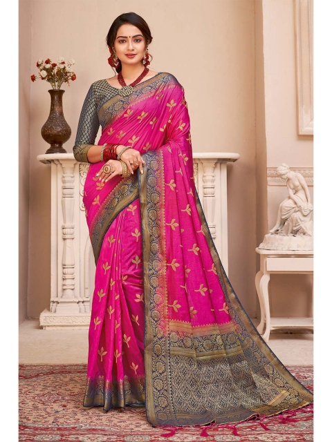 

KARAGIRI Pink & Blue Ethnic Motifs Woven Design Zari Art Silk Banarasi Saree