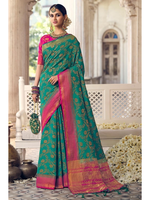 

KARAGIRI Blue & Pink Woven Design Zari Art Silk Banarasi Saree