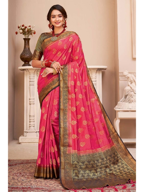 

KARAGIRI Pink & Blue Ethnic Motifs Zari Art Silk Banarasi Saree