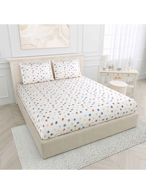 

haus & kinder Coffee Brown & White Geometric 210 TC King Bedsheet with 2 Pillow Covers