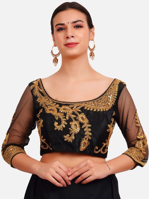 

Trendzmy Black Embroidered Saree Blouse