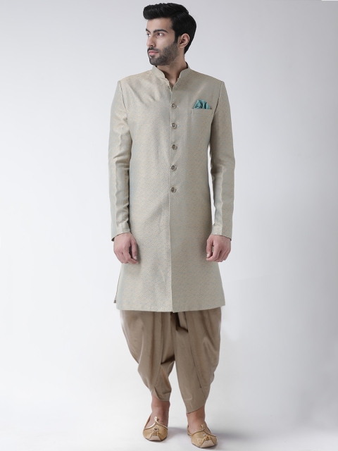 

KISAH Men Beige Woven Design Cotton Sherwani Set