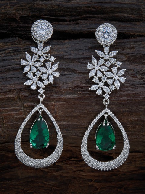 

Kushal's Fashion Jewellery Women Green Teardrop Shaped Drop Earrings With Sparkling CZ