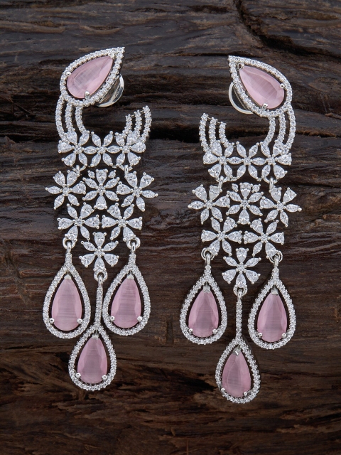 

Kushal's Fashion Jewellery Silver-Toned & Pink Teardrop Shaped Drop Earrings