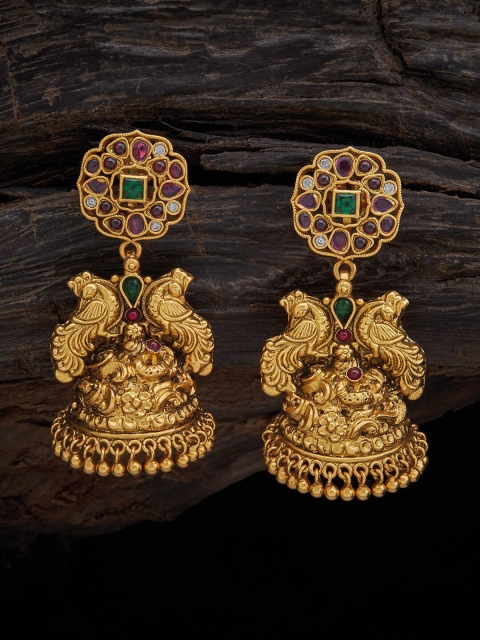 

Kushal's Fashion Jewellery Red Rhodium-Plated Classic Jhumkas Earrings