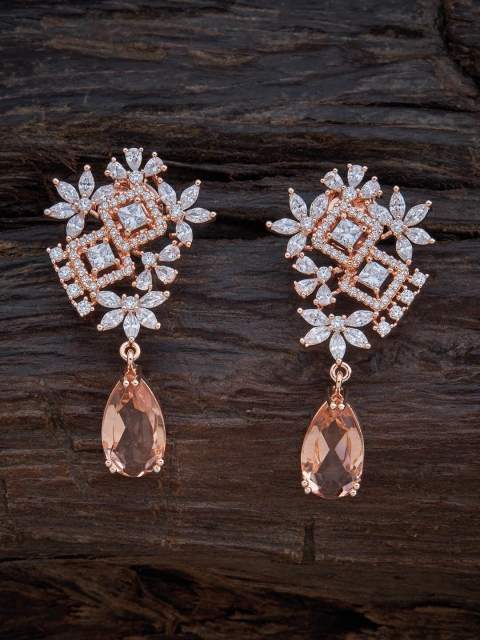 

Kushal's Fashion Jewellery Women Rose Gold Plated & Champagne Floral Drop Earrings