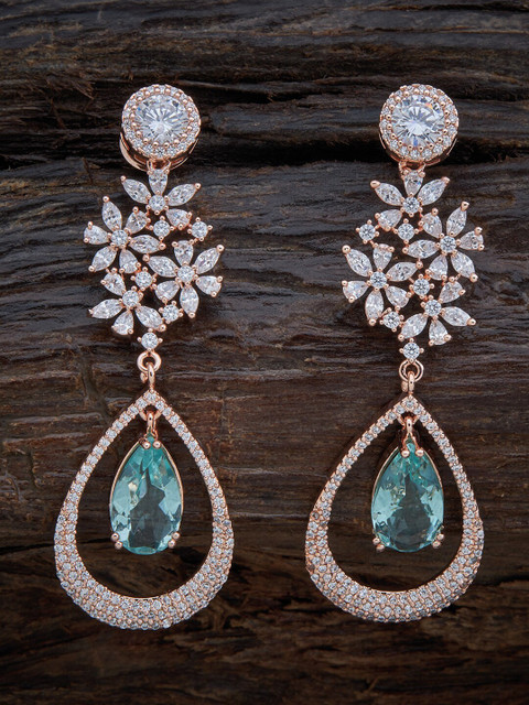 

Kushal's Fashion Jewellery Women Rose Gold & White Teardrop Shaped Drop Earrings