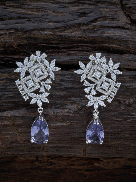 

Kushal's Fashion Jewellery Lavender & Silver Rhodium-Plated Floral Drop Earrings