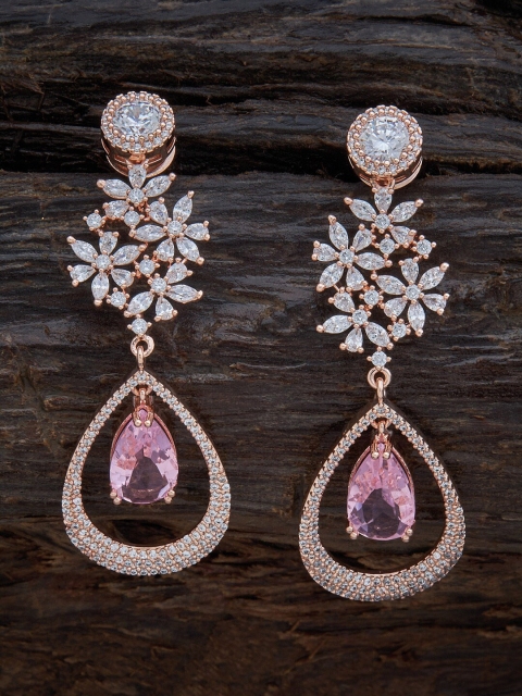 

Kushal's Fashion Jewellery Women Pink Teardrop Shaped Drop Earrings