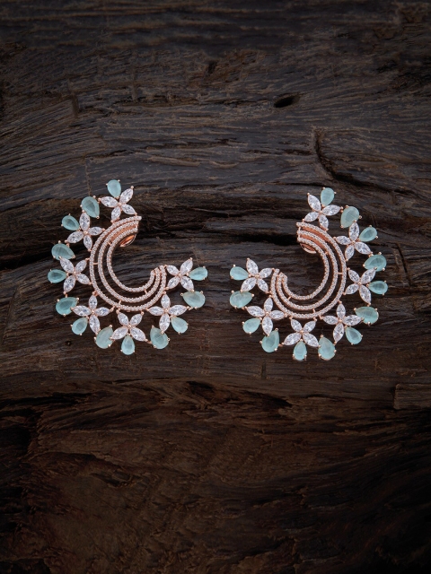 

Kushal's Fashion Jewellery Rose Gold-Plated Sea Green Floral Studs Earrings