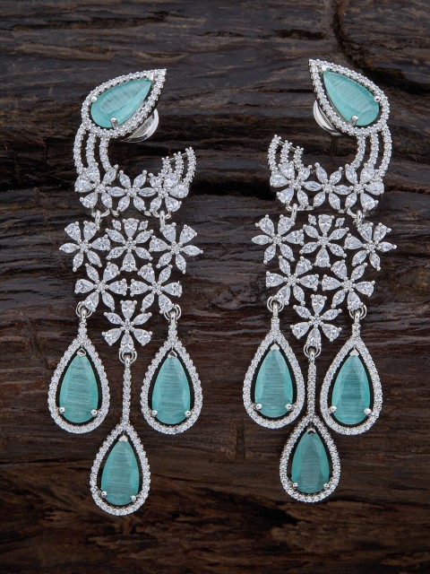 

Kushal's Fashion Jewellery Sea Green & White Teardrop Shaped Drop Earrings