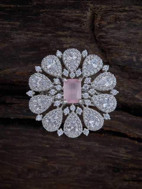 

Kushal's Fashion Jewellery Rhodium-Plated Pink Cubic Zirconia Adjustable Finger Ring, Silver