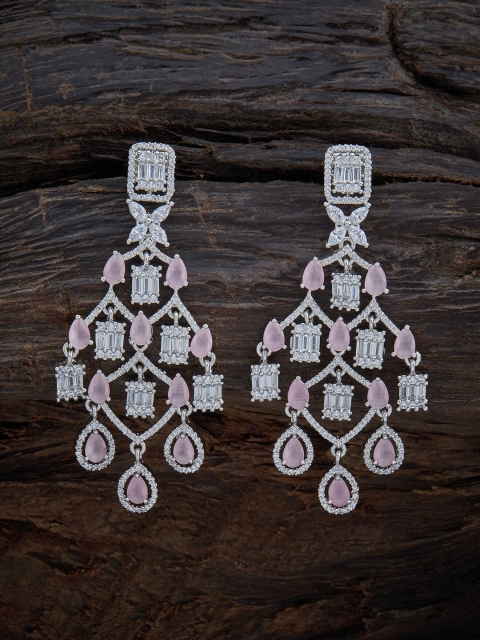 

Kushal's Fashion Jewellery Pink Rhodium Plated Teardrop Shaped Drop Earrings