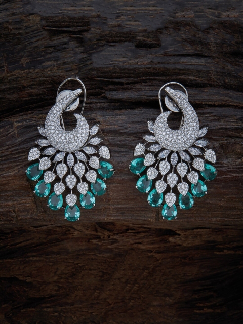 

Kushal's Fashion Jewellery Green & Silver Plated Paisley Shaped Drop Earrings