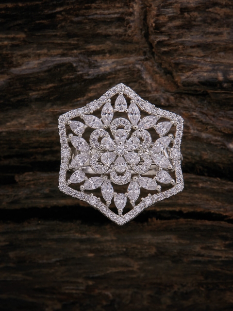 

Kushal's Fashion Jewellery Rhodium-Plated White CZ Stone-Studded Finger Ring, Silver