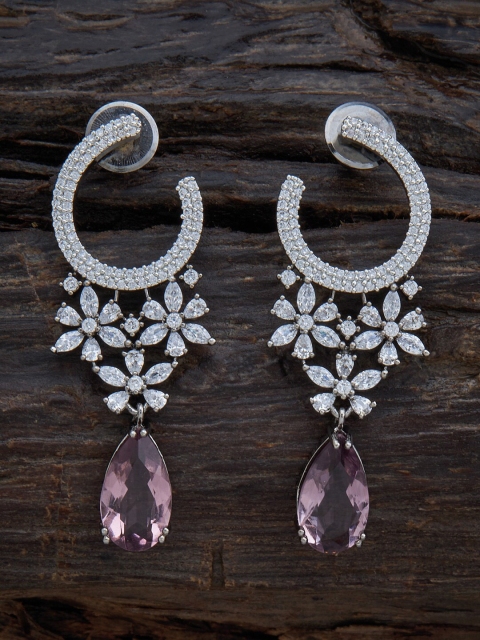 

Kushal's Fashion Jewellery Women Rhodium Plated Grey Floral Drop Earrings