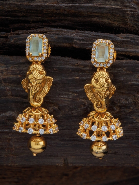 

Kushal's Fashion Jewellery Women Gold-Toned & Sea Green Classic Jhumkas Earrings