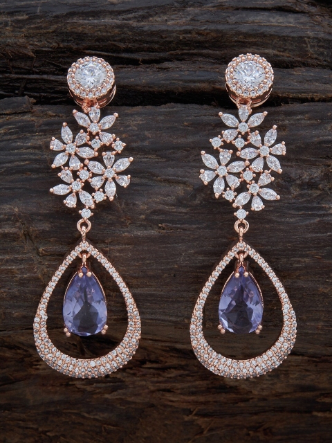 

Kushal's Fashion Jewellery Lavender & Rose Gold Teardrop Shaped Drop Earrings