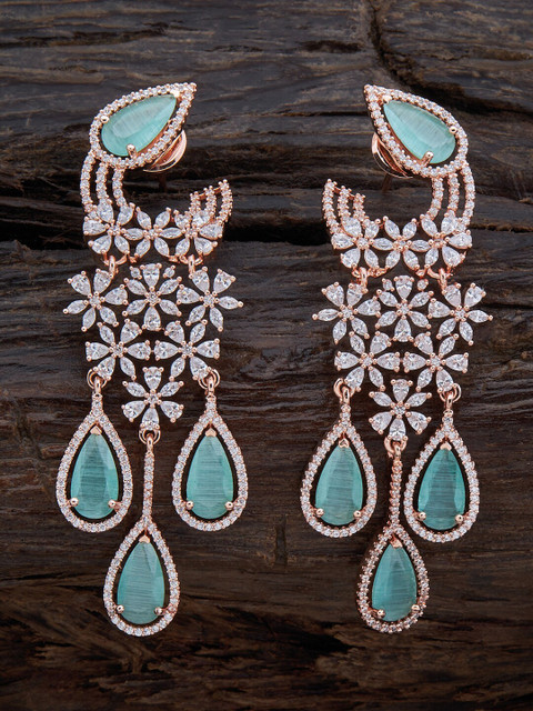 

Kushal's Fashion Jewellery Sea Green Rose Gold Polish Teardrop Shaped Drop Earrings