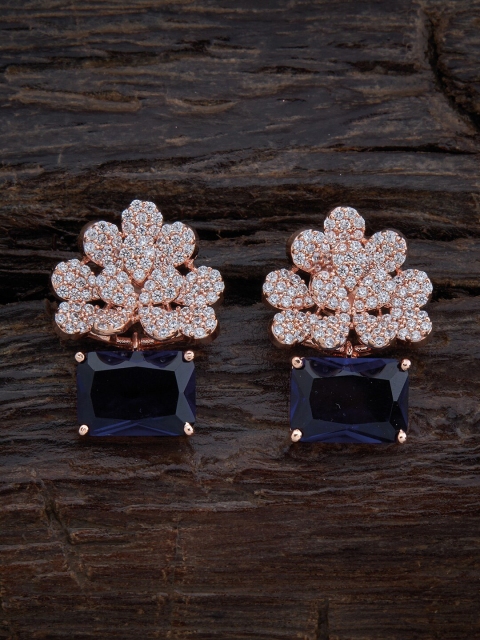 

Kushal's Fashion Jewellery Blue & Gold-Toned Rose Gold Plated Square Studs Earrings
