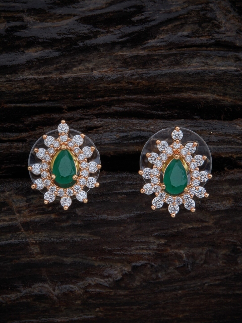 

Kushal's Fashion Jewellery Green & White Gold-Plated Oval Studs Earrings