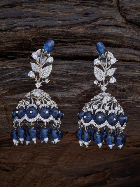 

Kushal's Fashion Jewellery Blue Floral Rhodium-Plated Jhumka Earrings