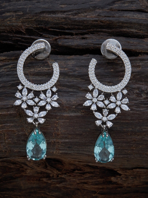 

Kushal's Fashion Jewellery Women Rhodium Plated Sea Green Floral Drop Earrings