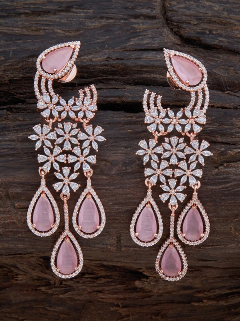 

Kushal's Fashion Jewellery Women Rose Gold Plated & Pink Teardrop Shaped Drop Earrings