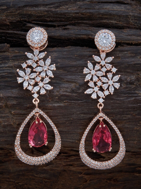 

Kushal's Fashion Jewellery Red & Rose Gold Plated Teardrop Shaped Drop Earrings