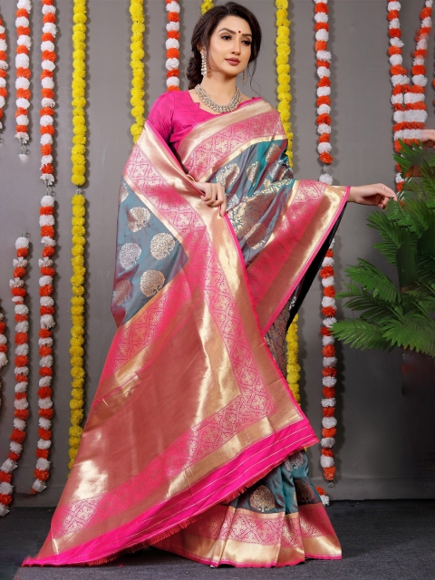 

Anaita Grey & Pink Woven Design Zari Pure Silk Banarasi Saree