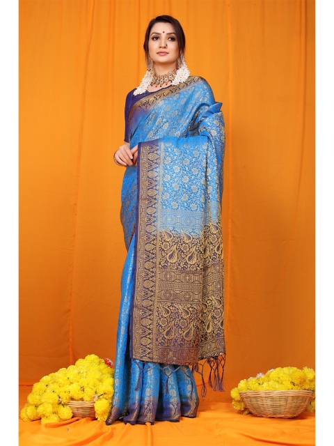 

Anaita Blue & Navy Blue Ethnic Motifs Zari Pure Silk Banarasi Saree