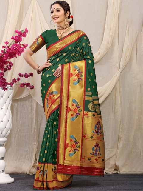 

Anaita Green & Gold Woven Design Zari Pure Silk Banarasi Saree
