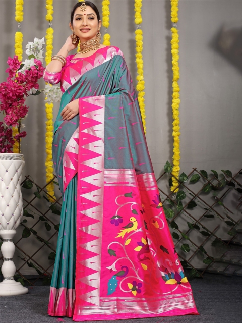

Anaita Grey & Pink Woven Design Zari Pure Silk Banarasi Saree