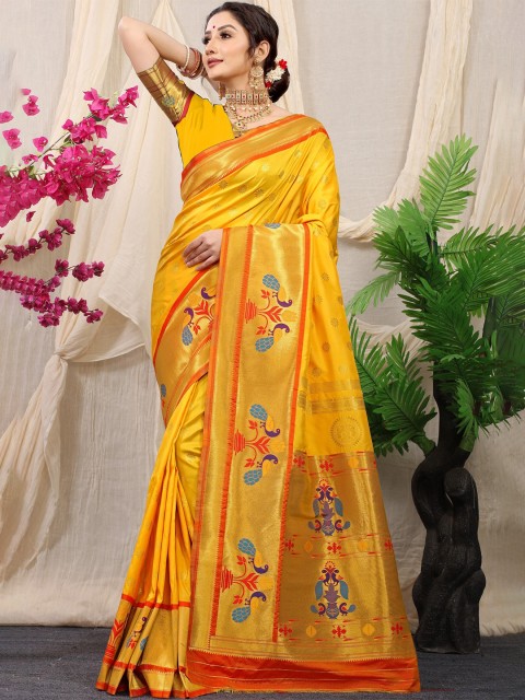 

Anaita Yellow & Orange Woven Design Zari Pure Silk Banarasi Saree