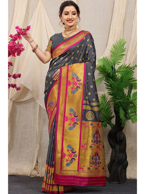 

Anaita Grey & Pink Woven Design Zari Pure Silk Banarasi Saree