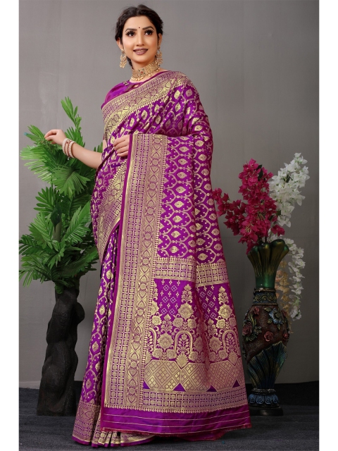 

Anaita Women Lavender & Gold-Toned Woven Design Zari Pure Silk Banarasi Saree