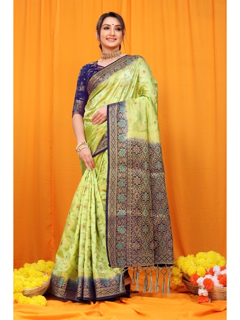 

Anaita Green & Navy Blue Woven Design Zari Pure Silk Banarasi Saree